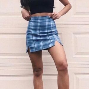 Brandy Melville | Plaid Mini Skirt Baby Blue Size OS